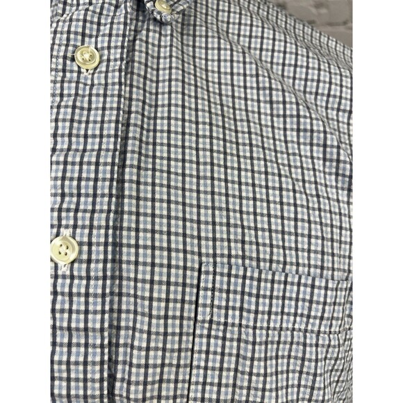 Brooks Brother Seersucker Short Sleeve Button Down Shirt Men M Regent Blue,White - Picture 7 of 9